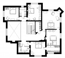 Поэтажный план 3-х этажного дома 560 кв. м. Второй этаж.