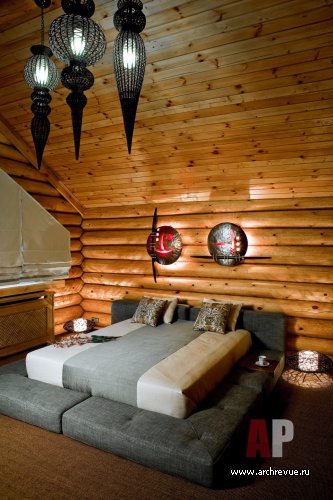 Фото интерьера гостевой деревянного дома в стиле фьюжн