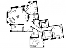 План квартиры 230 кв. м с радиусной стеной.