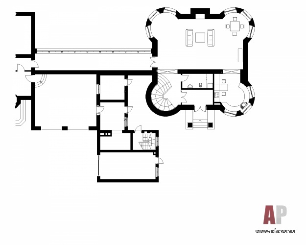 Планировка 3-х этажного особняка в стиле французской классики. Первый этаж.