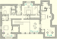 Планировка 2 этажа 3-х этажного коттеджа в английском стиле.