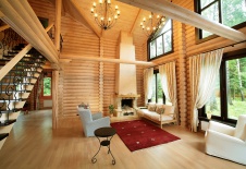 Фото интерьера гостиной деревянного дома в стиле кантри Фото интерьера каминной деревянного дома в стиле кантри