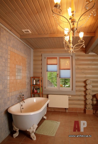 Фото интерьера санузла деревянного дома в скандинавском стиле