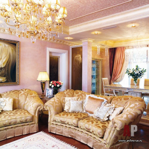 Фото интерьера гостиной квартиры в стиле гламур